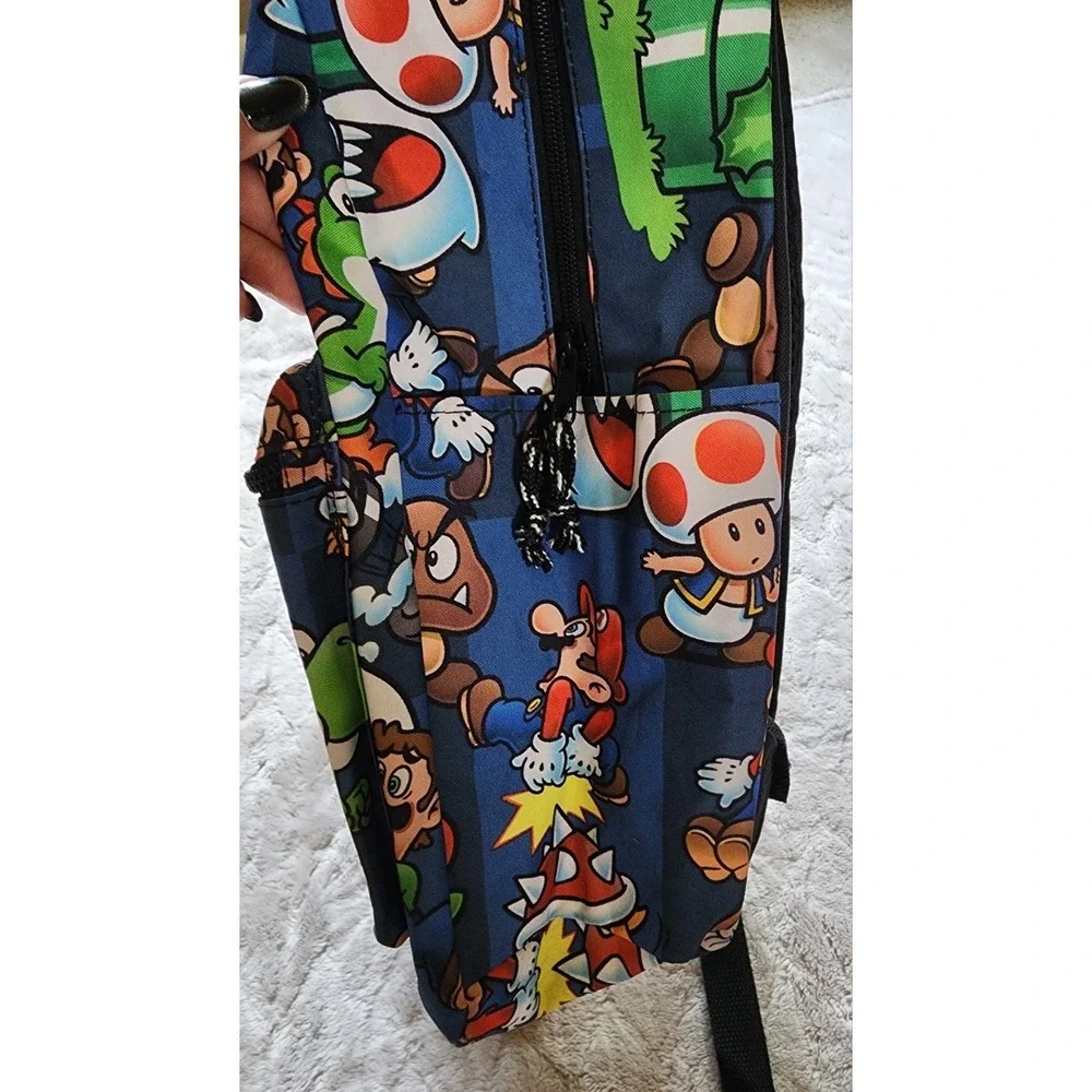 Super Mario All Over Print Youth Backpack Blue Multicolor Nintendo Kids Bag